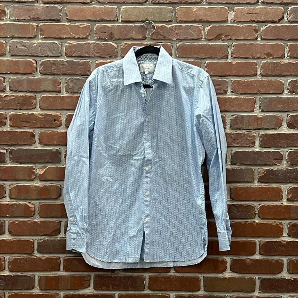 Blue Patterned Long Sleeve Button Down